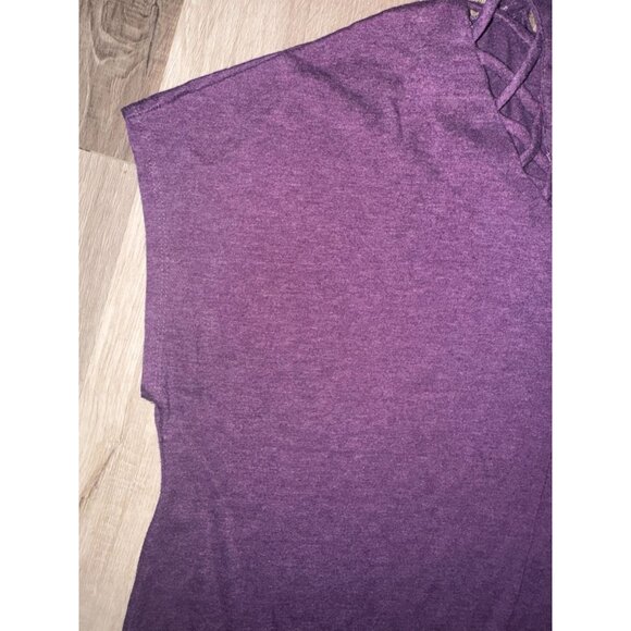 Purple Cotton Womens Lattice V-Neck Top Size L By Zena Waller - Picture 5 of 7
